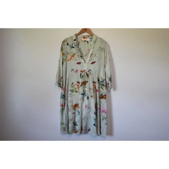 LA CERA Hummingbird Butterfly Print Dress Green Sundress Plus Size 1X H14855 - Picture 7 of 8